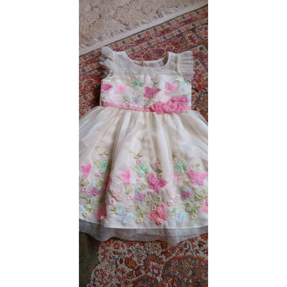 Jona Michelle 4T White Pink Embroidery Butterfly Sleeveless Dress